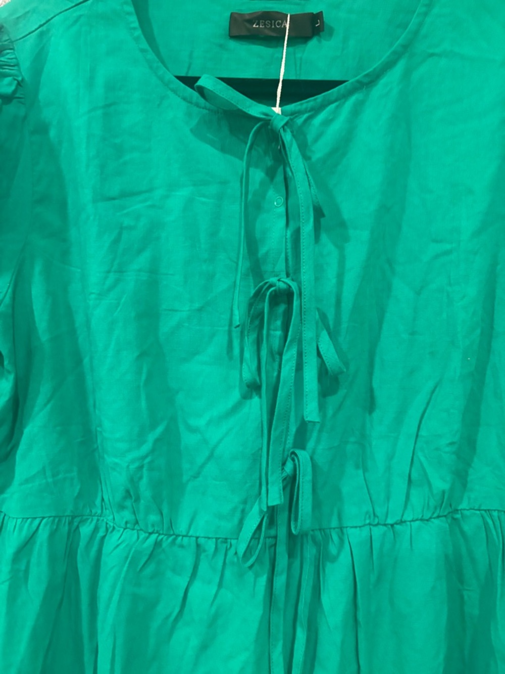 ZESICA $58 NWT Self Tie-Front Babydoll A-Line Dress Emerald L sold out! - Picture 6 of 10